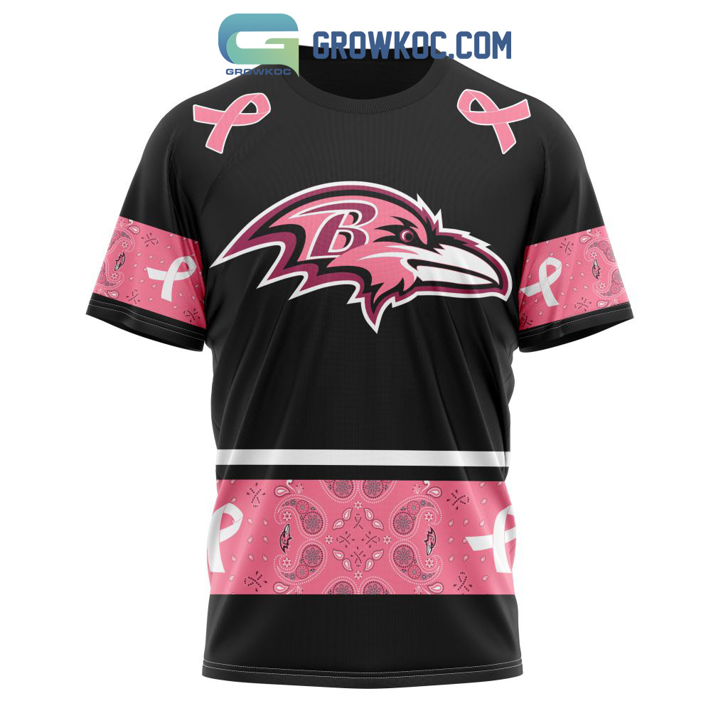 NFL Baltimore Ravens Personalized Special Design Paisley Design We Wear Pink Breast Cancer Hoodie T Shirt