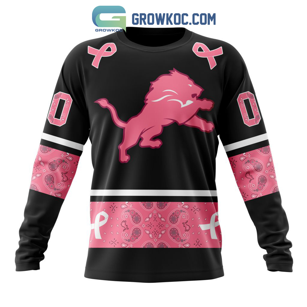 NFL Detroit Lions Personalized Special Design Paisley Design We Wear Pink Breast Cancer Hoodie T Shirt