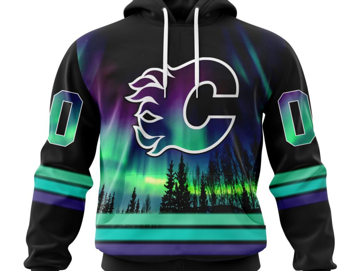 NHL Calgary Flames Personalized Special Design With Northern Lights Hoodie  T Shirt - Growkoc