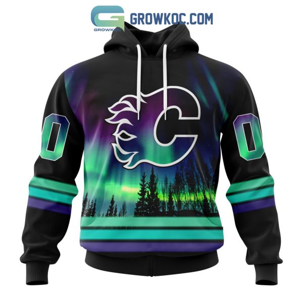 NHL Calgary Flames Personalized Special Design With Northern Lights Hoodie T Shirt