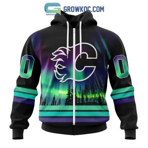 NHL Calgary Flames Personalized Special Design With Northern Lights Hoodie T Shirt