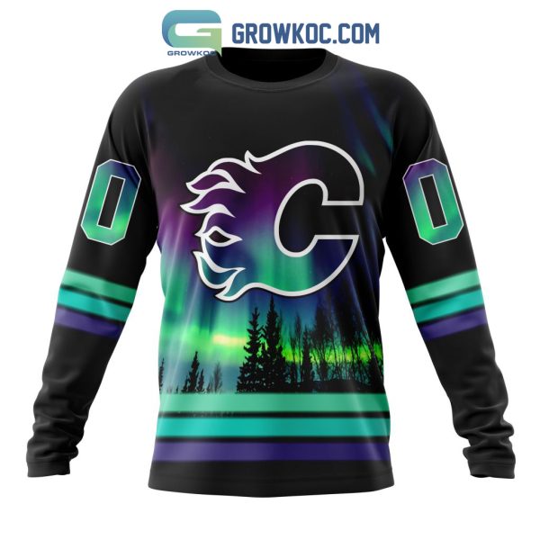 NHL Calgary Flames Personalized Special Design With Northern Lights Hoodie T Shirt