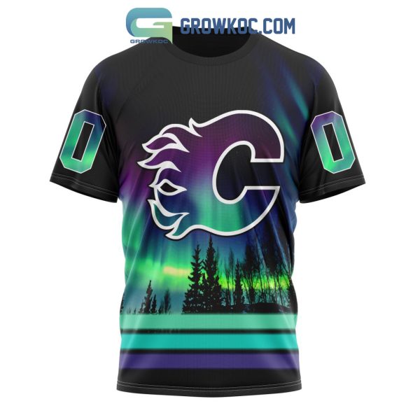 NHL Calgary Flames Personalized Special Design With Northern Lights Hoodie T Shirt