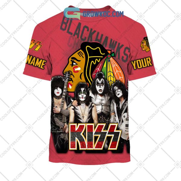 NHL Chicago Blackhawks Personalized Collab With Kiss Band Hoodie T Shirt