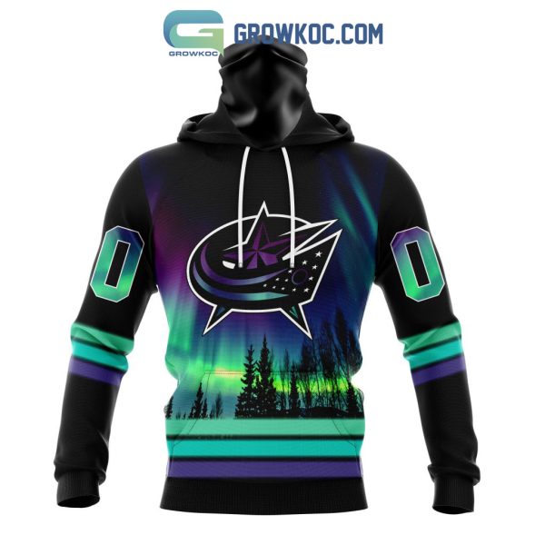 NHL Columbus Blue Jackets Personalized Special Design With Northern Lights Hoodie T Shirt