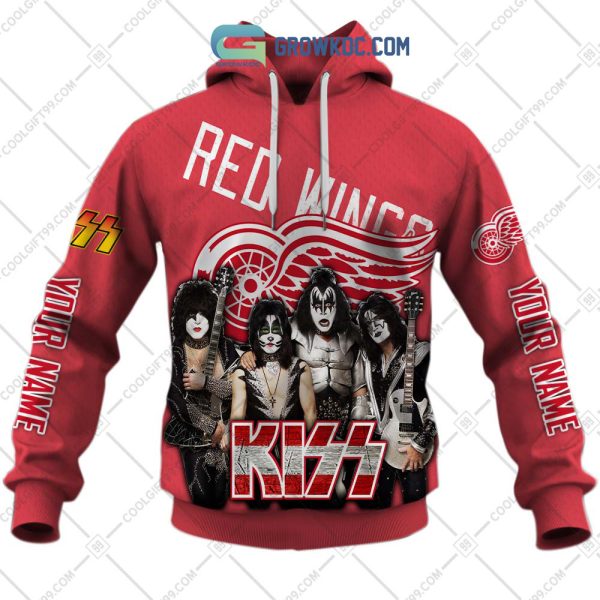 NHL Detroit Red Wings Personalized Collab With Kiss Band Hoodie T Shirt