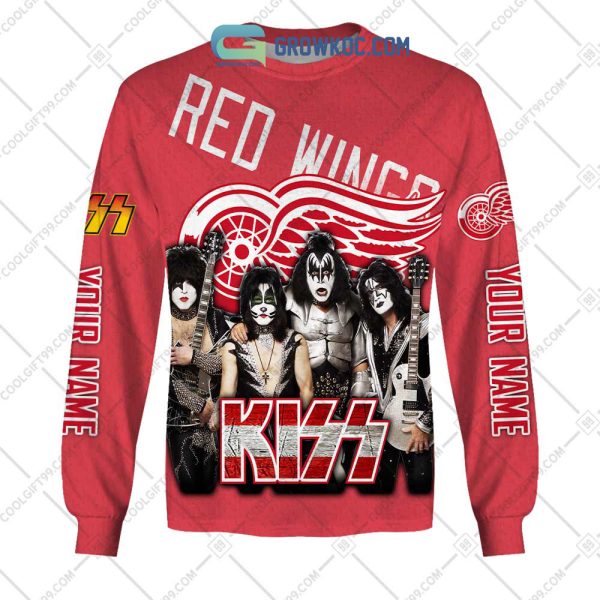 NHL Detroit Red Wings Personalized Collab With Kiss Band Hoodie T Shirt