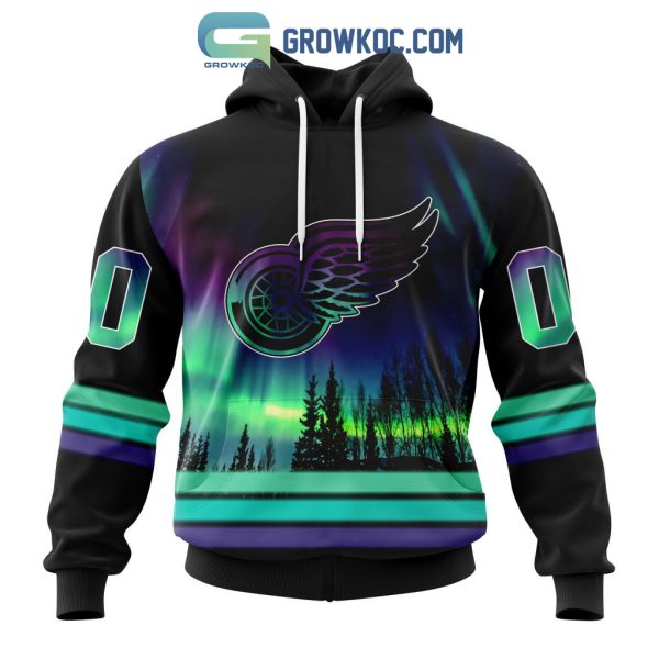 NHL Detroit Red Wings Personalized Special Design With Northern Lights Hoodie T Shirt