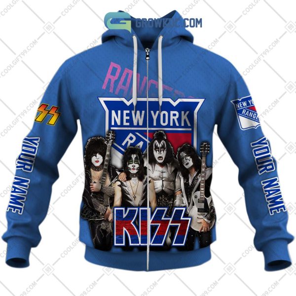 NHL New York Rangers Personalized Collab With Kiss Band Hoodie T Shirt