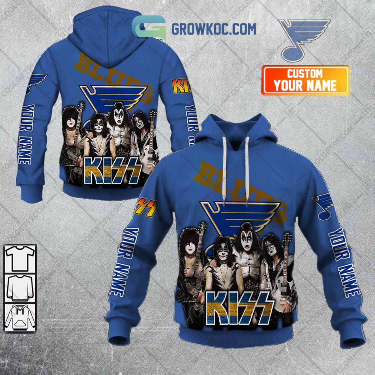 NHL St. Louis Blues Personalized Collab With Kiss Band Hoodie T Shirt -  Growkoc