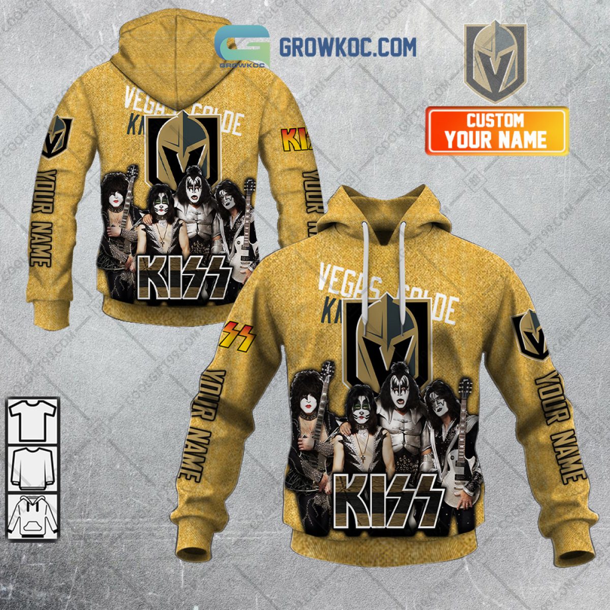 NHL Vegas Golden Knights Personalized Let's Go With Kiss Band Hoodie T Shirt  - Growkoc