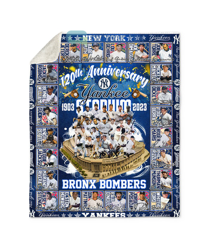 New York Yankees MLB 120th Anniversary Yankee Stadium 1903 2023 Bronx Bombers Fleece Blanket Quilt