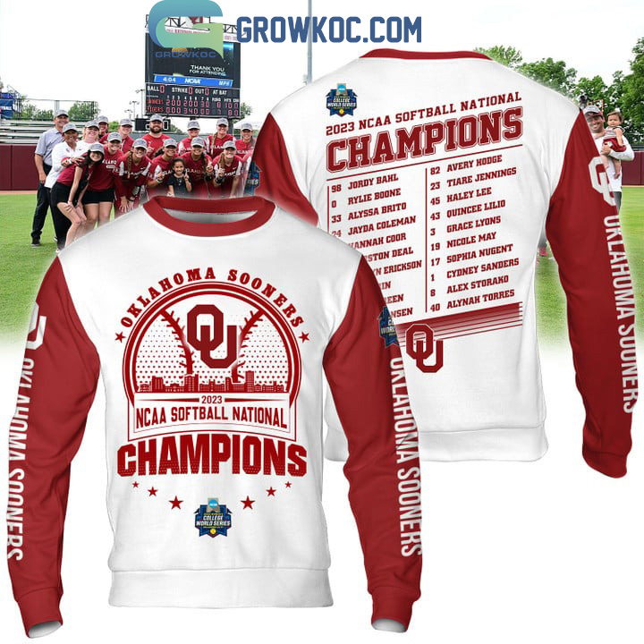 Oklahoma Sooners 2023 NCAA Softball Champions White Design Hoodie T Shirt