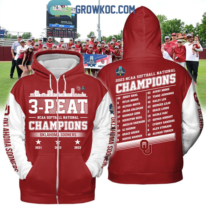 Oklahoma Sooners 3 Peat Softball Champions 21 22 23 Red Design Hoodie T Shirt