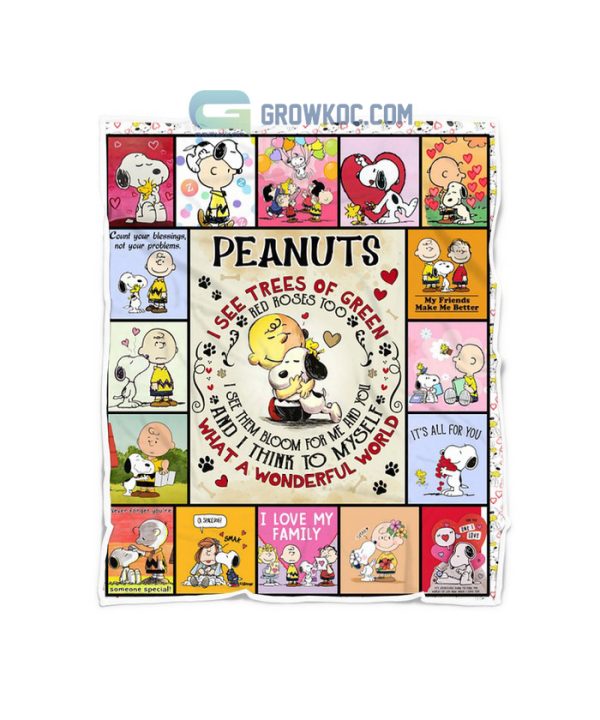 Peanuts Charlie Hugs Snoopy What A Wonderful World Funny Gift Fleece Blanket Quilt