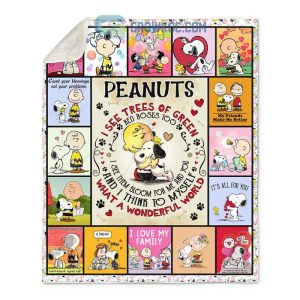 Peanuts Charlie Hugs Snoopy What A Wonderful World Funny Gift Fleece Blanket Quilt