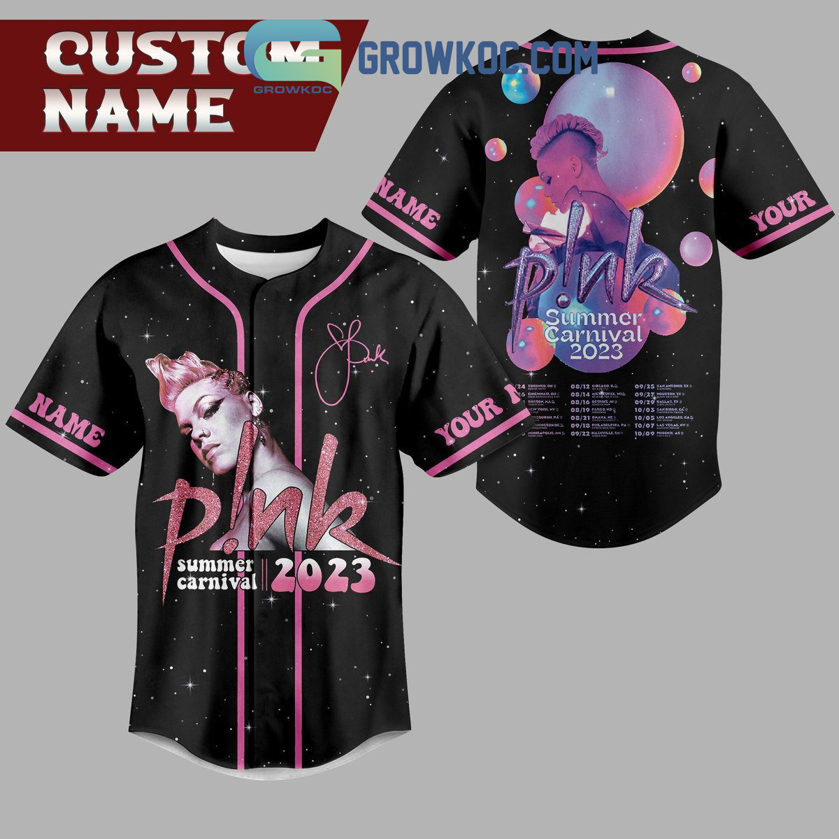 Pink Summer Carnival 2023 Personalized Black Design Baseball Jersey