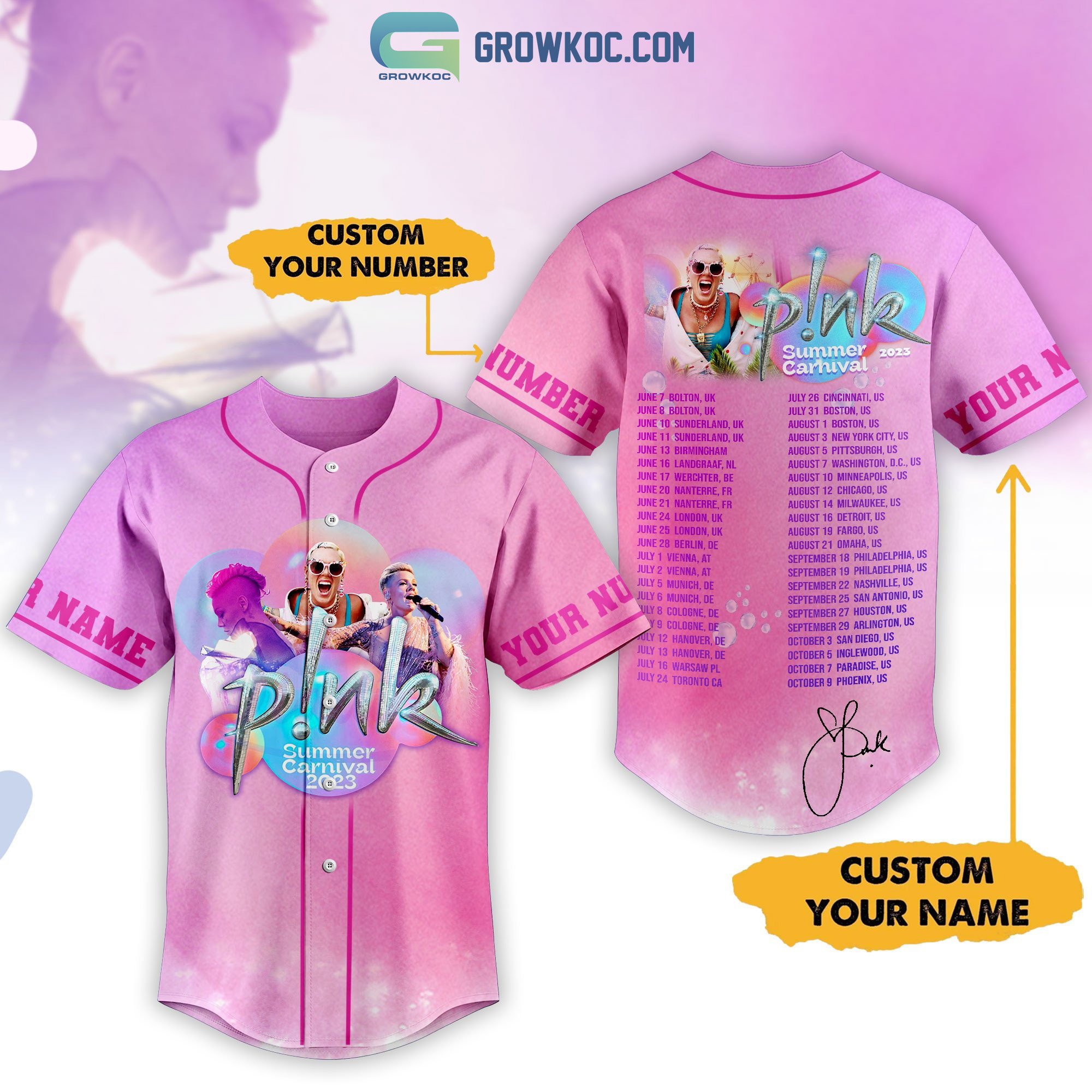 Pink Summer Carnival 2023 Tour Pink Design Personalized Baseball Jersey