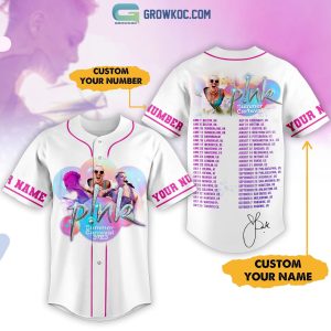 Pink Summer Carnival 2023 Tour White Design Personalized Baseball Jersey