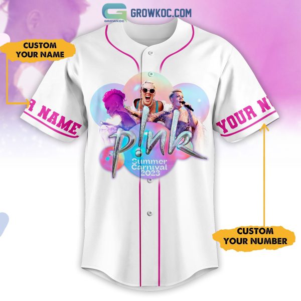Pink Summer Carnival 2023 Tour White Design Personalized Baseball Jersey
