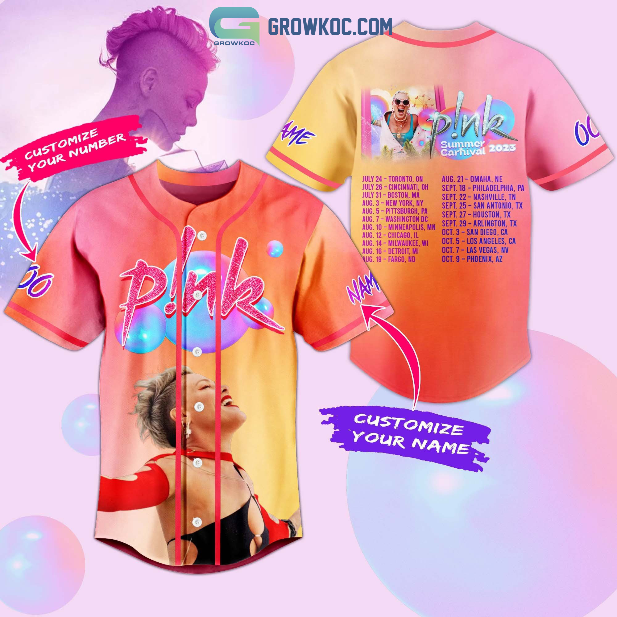 Pink Tour 2023 Summer Carnival Personalized Baseball Jersey - Growkoc
