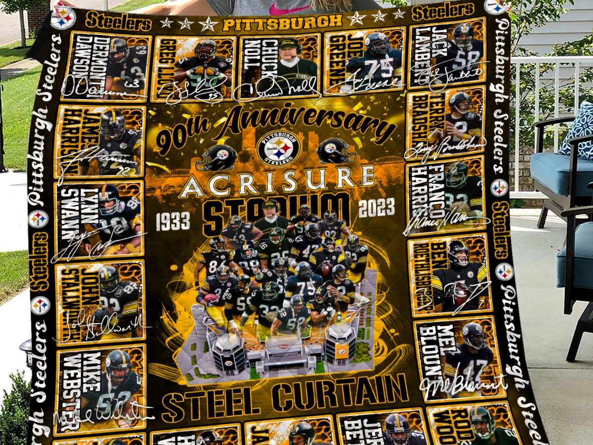 Pittsburgh Steelers 90th Anniversary Acrisure Stadim 1933 2023 Steel  Curtain Fleece Blanket Quilt - Growkoc