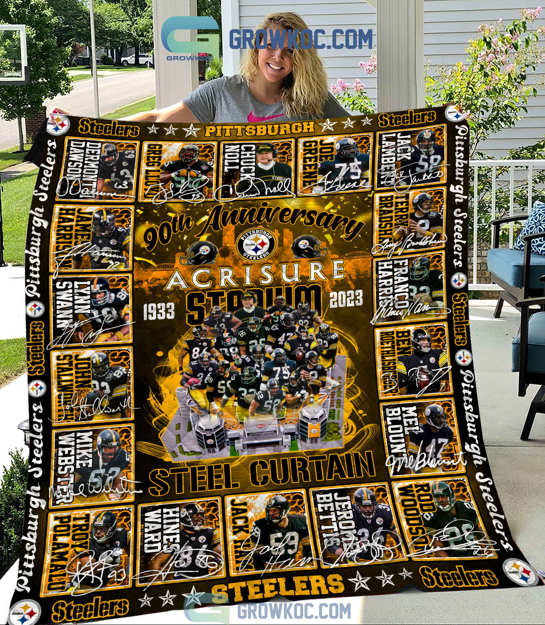 Pittsburgh Steelers 90th Anniversary Acrisure Stadim 1933 2023 Steel Curtain Fleece Blanket Quilt