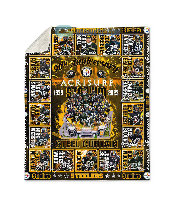 Pittsburgh Steelers 90th Anniversary Acrisure Stadim 1933 2023 Steel Curtain Fleece Blanket Quilt