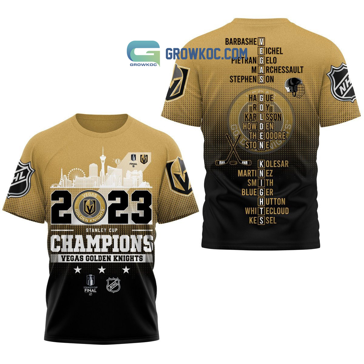 National Hockey League Champions 2023 Vegas Golden Knight Signature Team  Gold Design Hoodie T Shirt - Growkoc