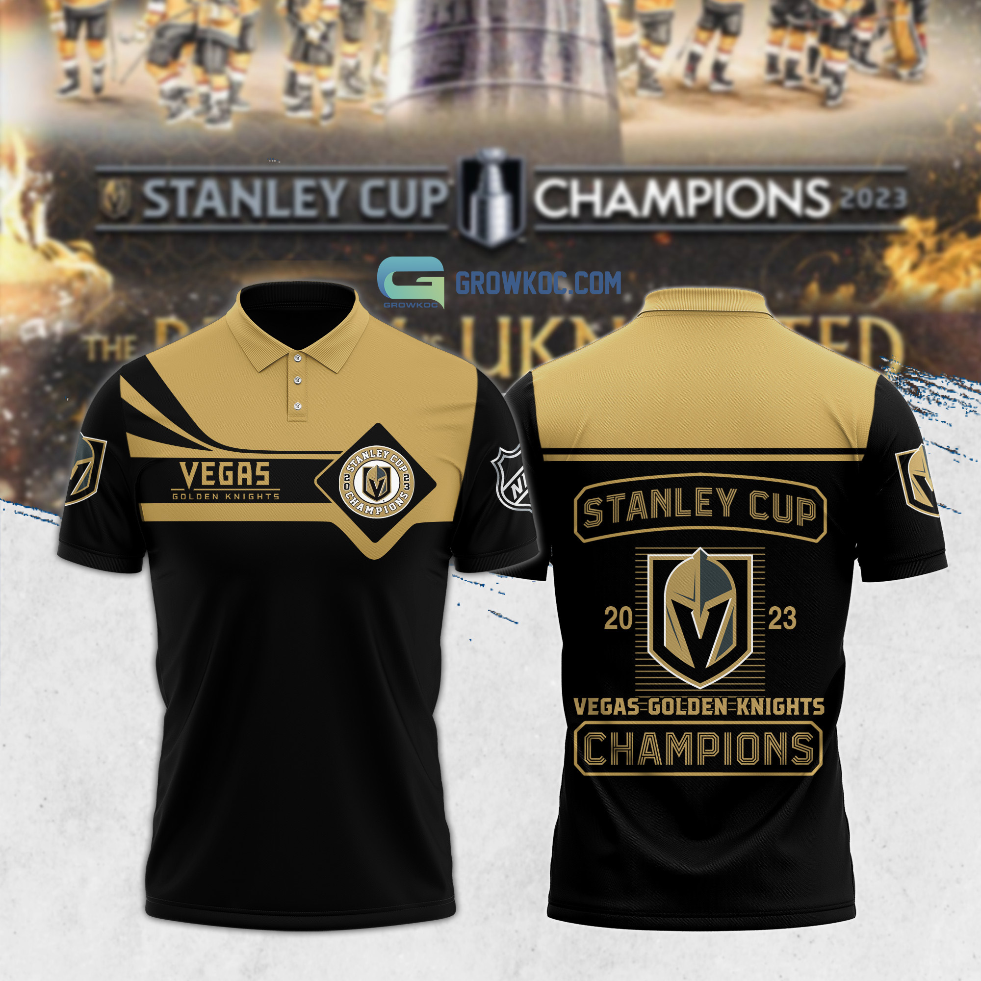 Stanley Cup 2023 Vegas Golden Knights Champions Black Gold Polo Shirt -  Growkoc