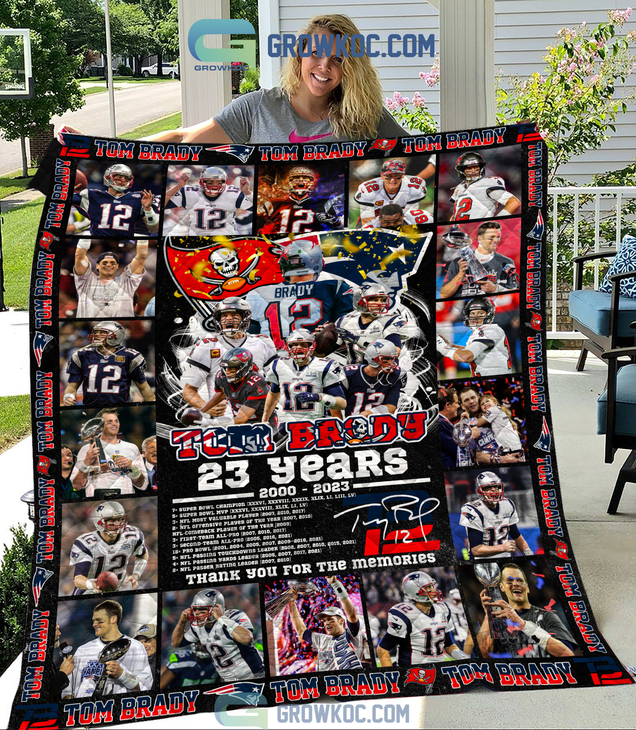 Tom Brady 23 Years 2000 2023 Memories Goat 12 Fleece Blanket Quilt
