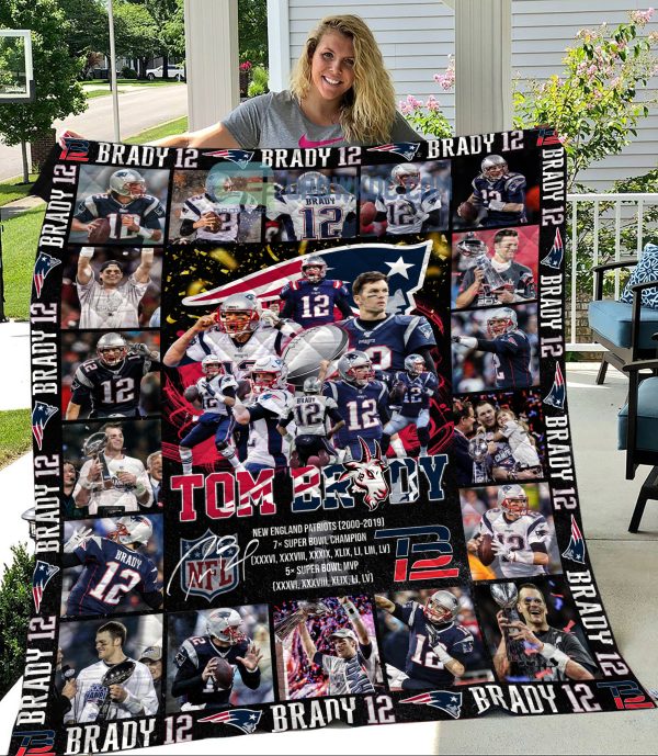 Tom Brady The Goat 12 In Patriots Retirement Fleece Blanket Quilt