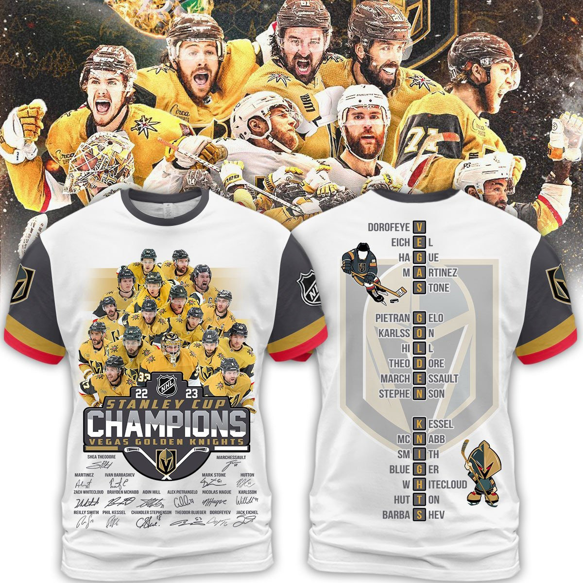 Vegas Golden Knights Stanley Cup Champions 2023 First Time Champions White  Design Hoodie T Shirt - Growkoc