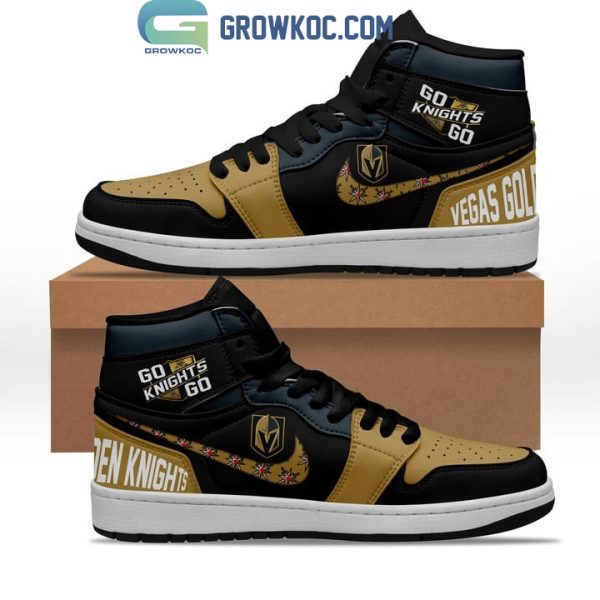 Vegas Golden Knights NHL Go Black Gold Design Air Jordan 1 Shoes