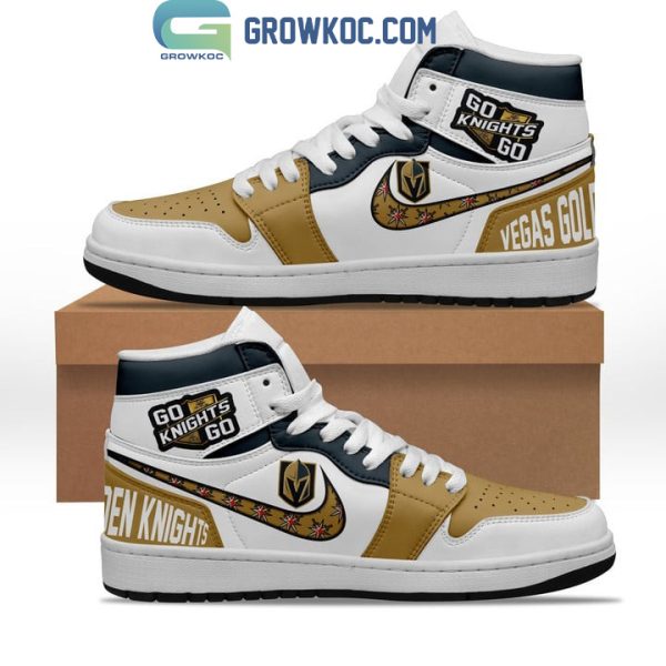 Vegas Golden Knights NHL Go White Gold Design Air Jordan 1 Shoes