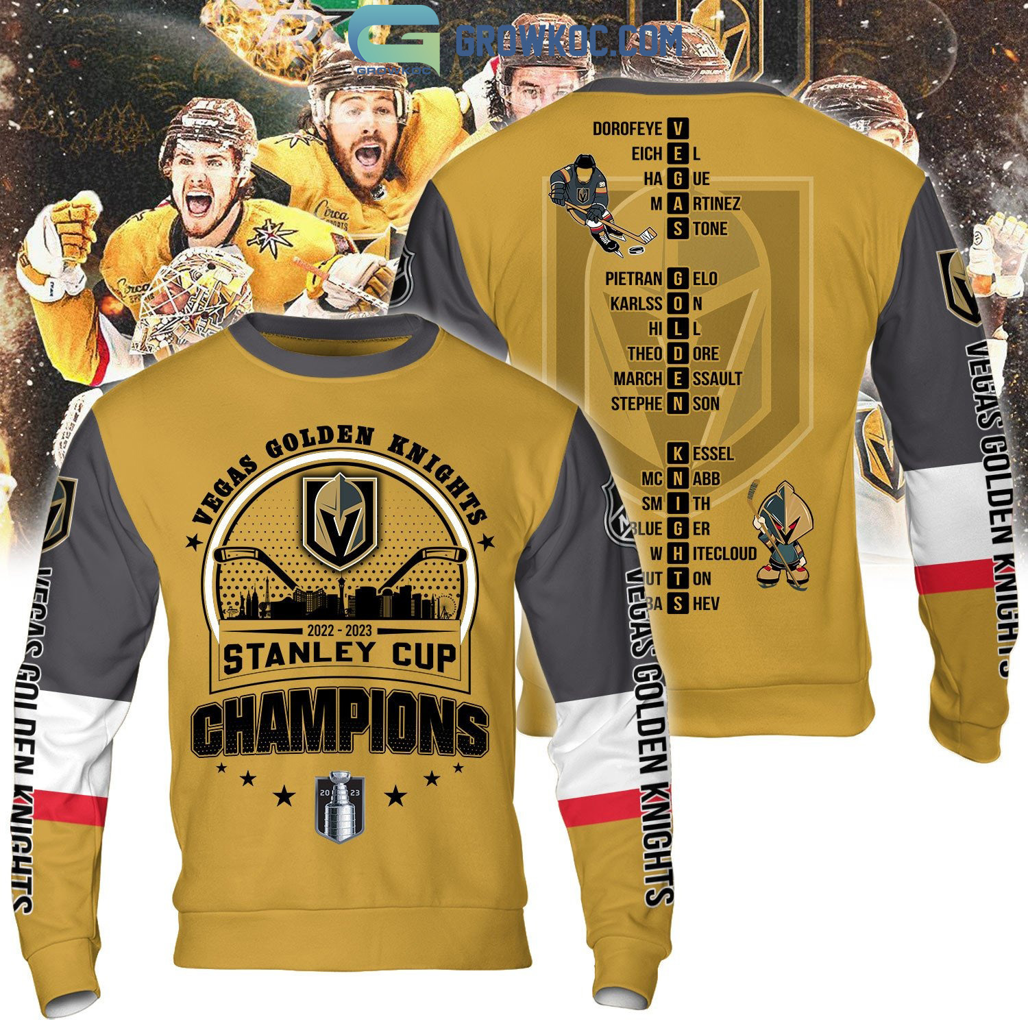 2023 Stanley Cup Champions Vegas Golden Knights NHL Team Grey Design Hoodie  T Shirt - Growkoc