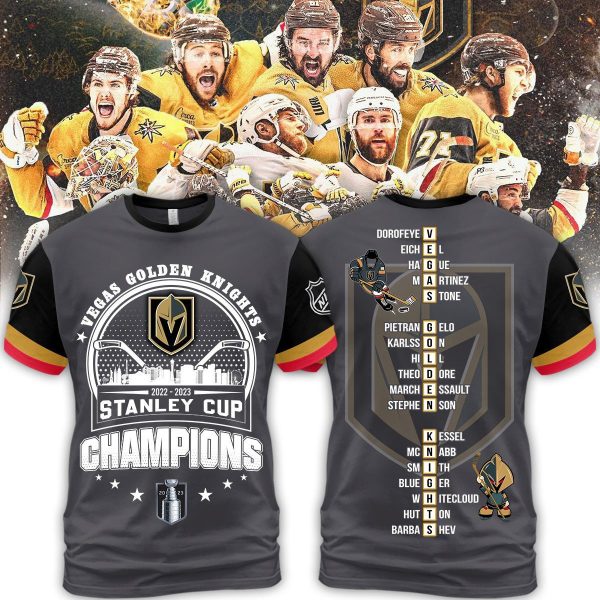 Vegas Golden Knights NHL Stanley Cup 2023 Champions Go Knights Grey Design Hoodie T Shirt