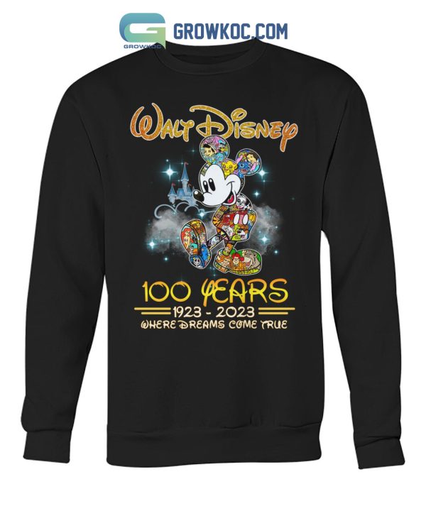 Walt Disney 100 Years 1923 2023 Where Dreams Come True T Shirt