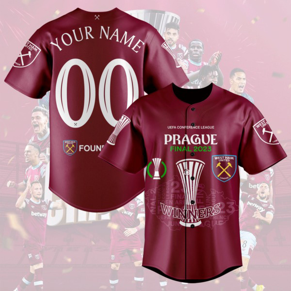 West Ham United UEFA Conference League Winners Final 2023 Personalized Maroon Design Baseball Jersey