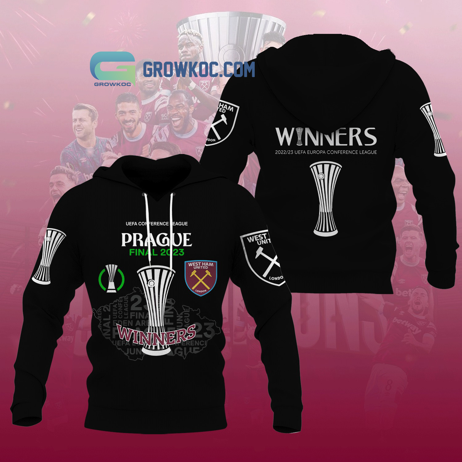 Winners 2023 UEFA Europa Conference League West Ham United Black Design Hoodie T Shirt