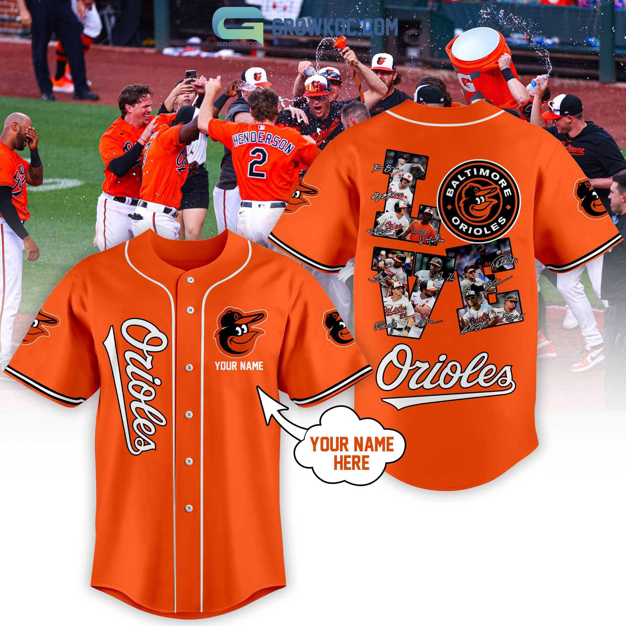 Baltimore Orioles Love Team Personalized Orange Design Baseball