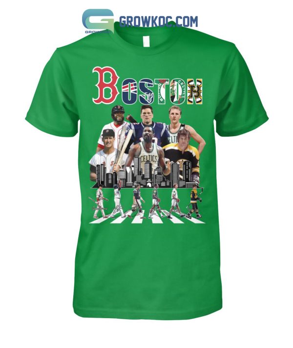Boston Celtics Bruins Red Sox And New England Patriots Abbey Road T Shirt