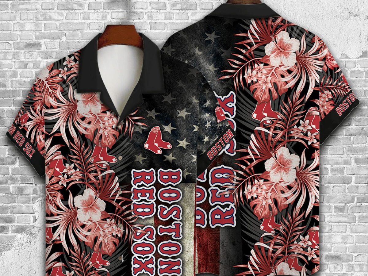 Boston Red Sox Tropical Flower Short Sleeve Hawaiian Shirt Big And