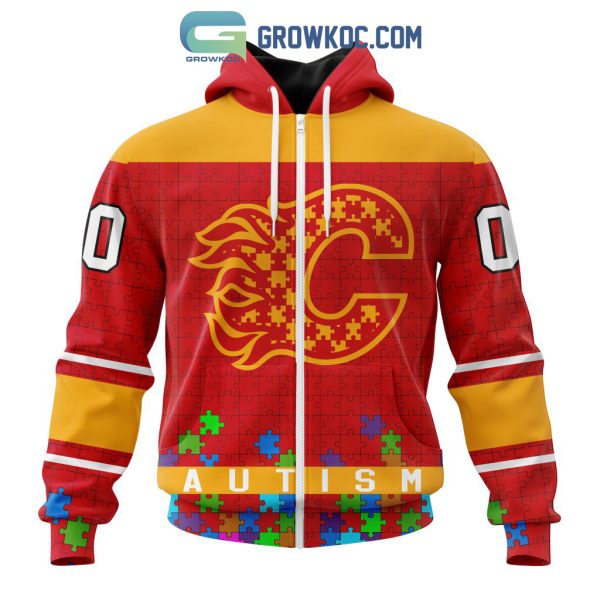 Calgary Flames NHL Special Unisex Kits Hockey Fights Against Autism Hoodie T Shirt