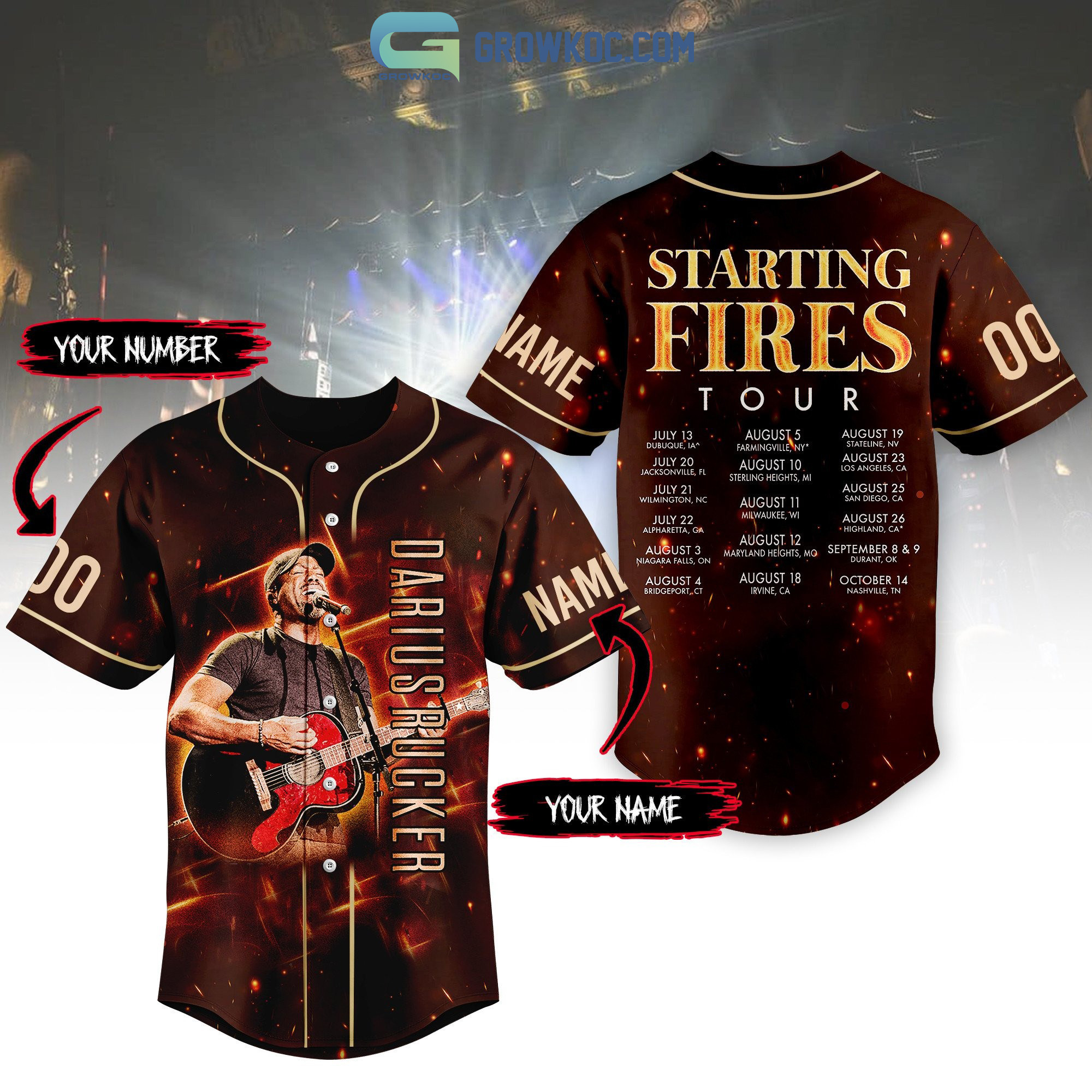 Darius Rucker Starting Fires Tour Personalized Baseball Jersey