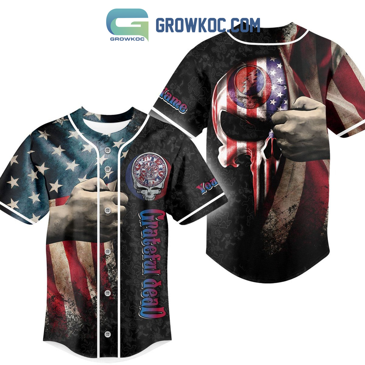 Grateful Dead American Flag Personalized Baseball Jersey - Growkoc