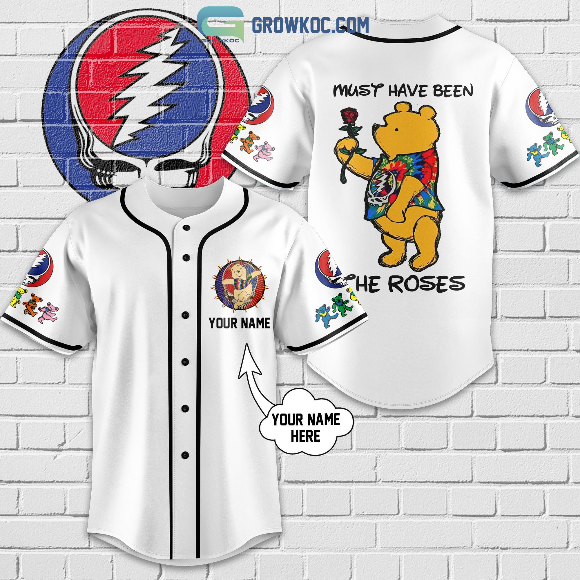 Grateful Dead Winnie-the-Pooh Personalized Baseball Jersey
