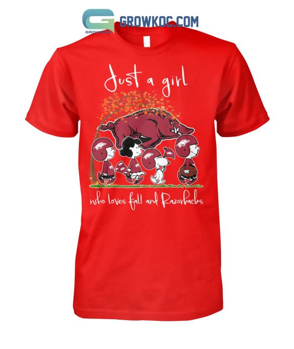 Just A Girl Who Loves Fall And Razorbacks T Shirt