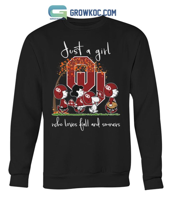 Just A Girl Who Loves Fall And Sooners T Shirt