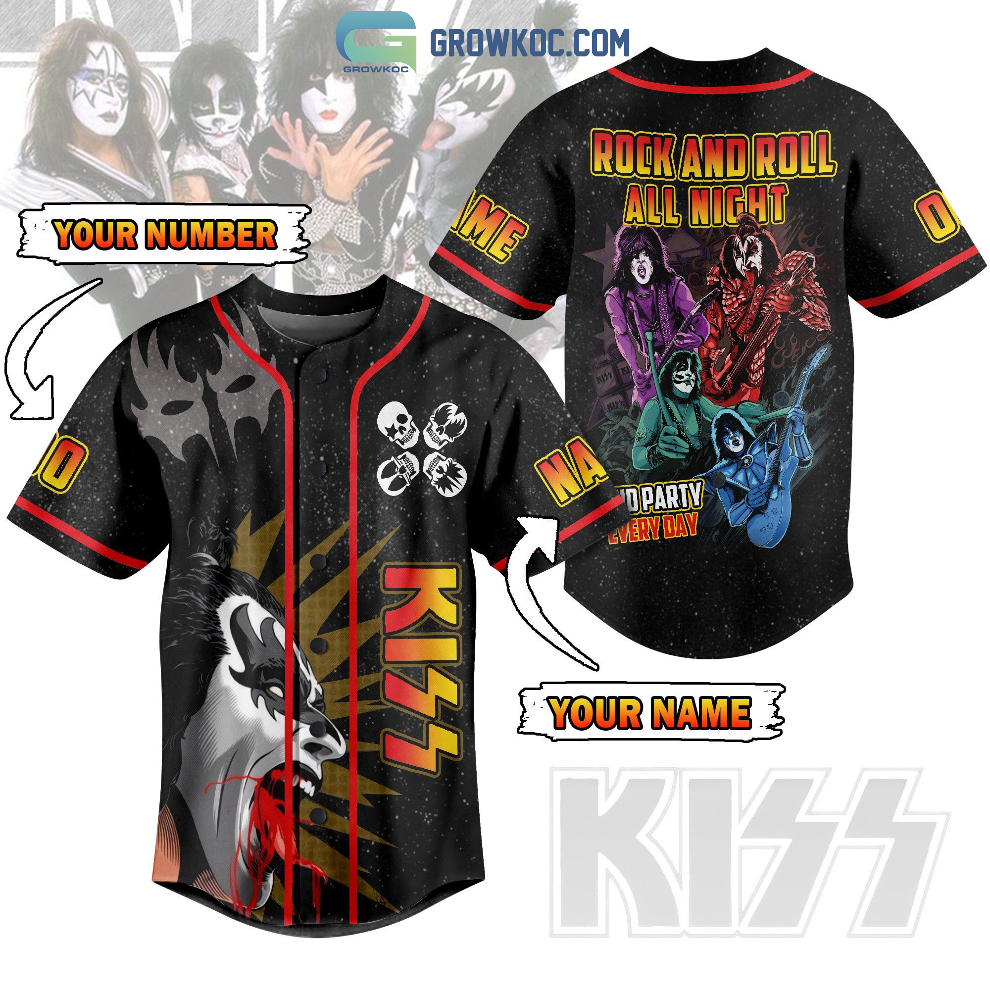 Kiss Band Rock And Roll All Night Personalized Baseball Jersey